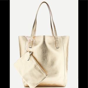 J Crew Gold LEATHER Tote NWT
